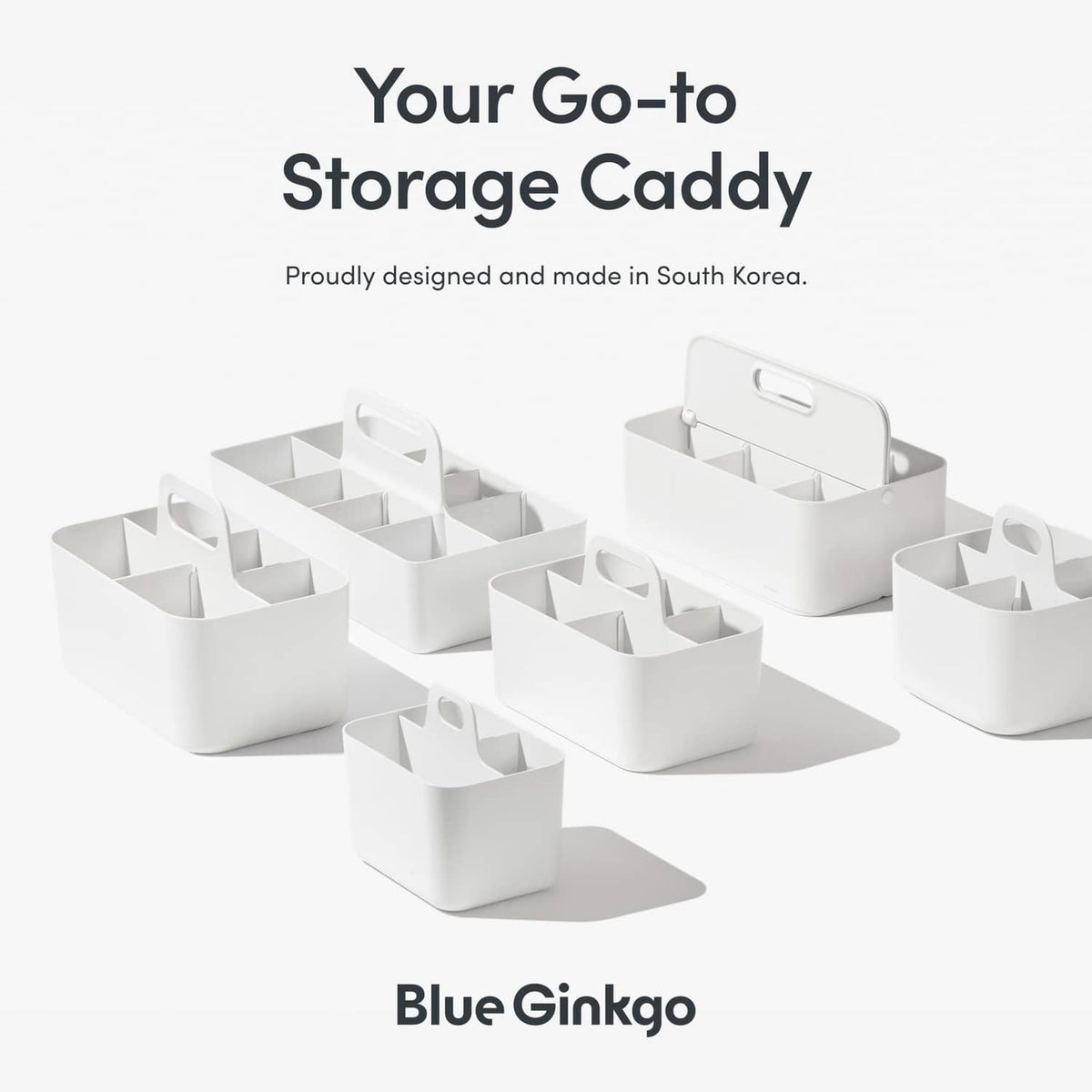 Blue Ginkgo long rectangle white storage caddy set with handle for organized compartments