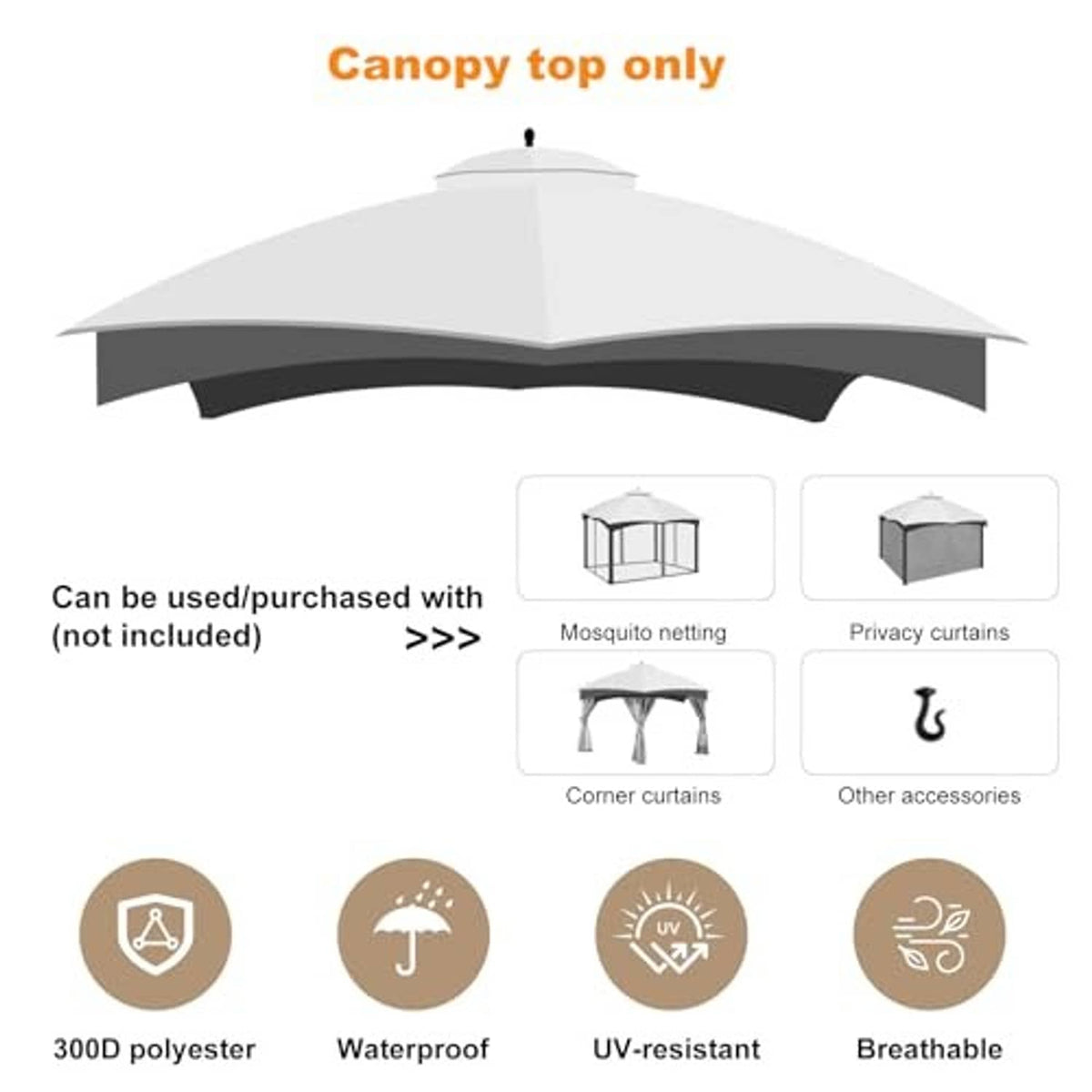 Light grey gazebo canopy top only with double-tier curved roof