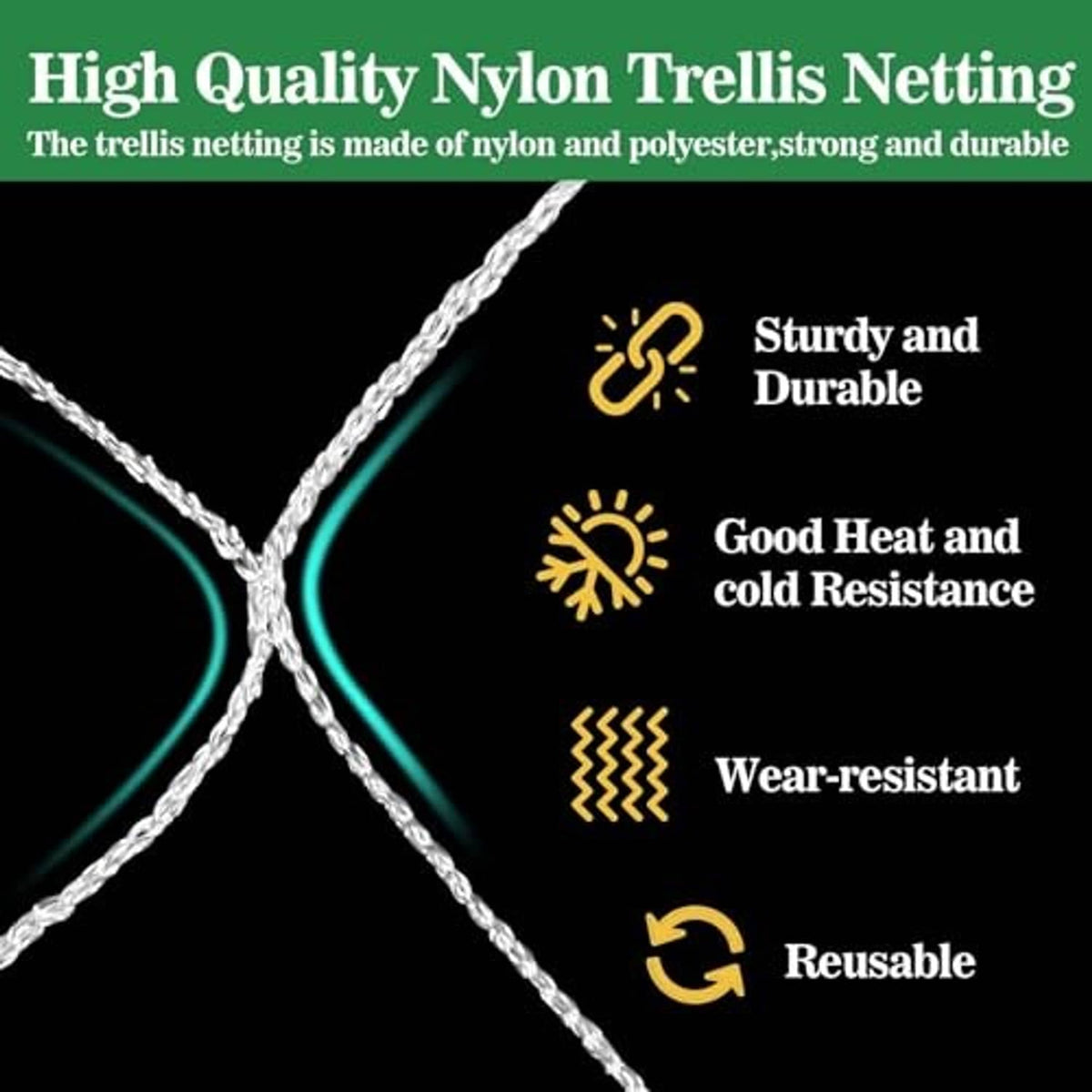 White trellis netting strands forming a square-mesh intersection detail