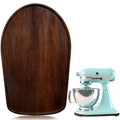 Arched walnut wood mixer slider mat with smooth rounded edges, no-slip underside