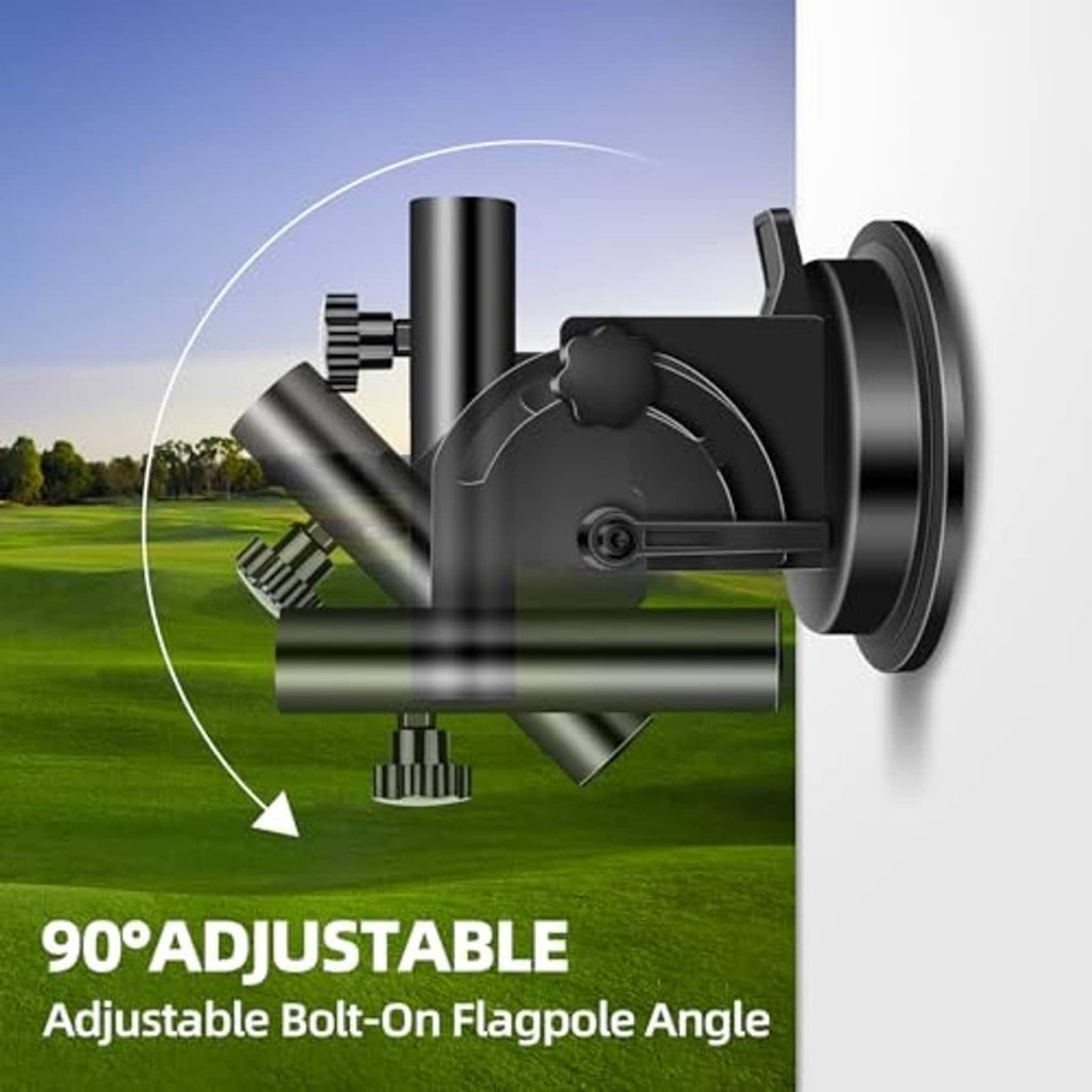 Adjustable flagpole angle mount with suction cup base and locking knob
