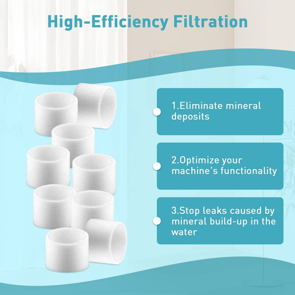 White foam humidifier filter cartridges for high-efficiency filtration, clustered