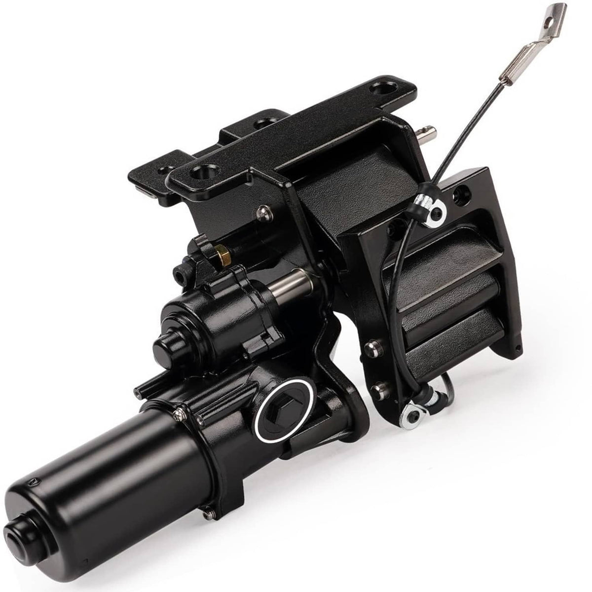 Power running board motor assembly with black actuator, linkage, and mounting plate