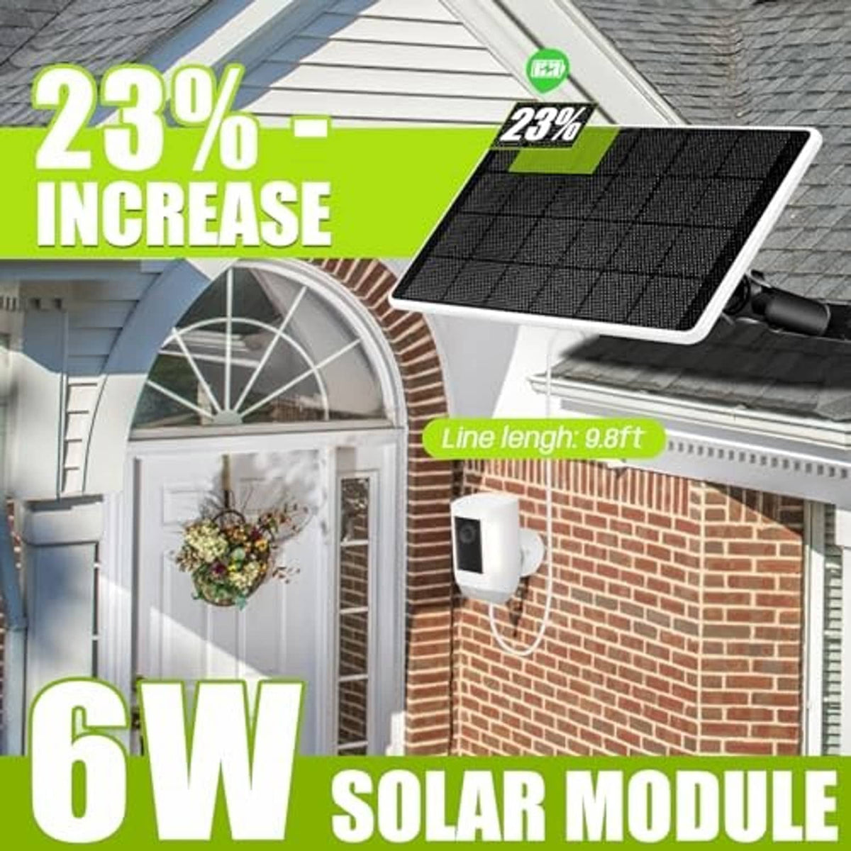 Black solar panel module with white camera mount and long cable for outdoor use