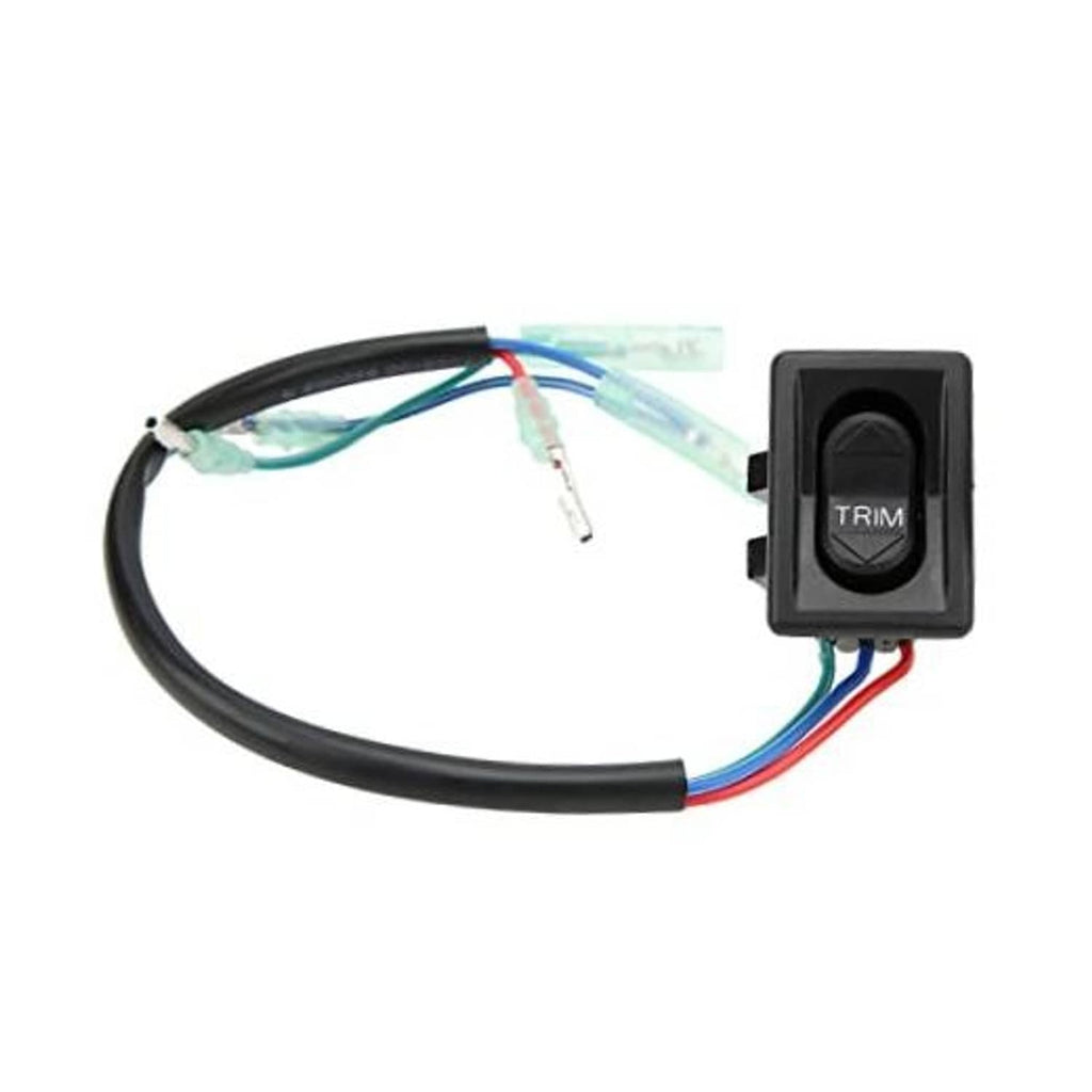 Black trim tilt switch with labeled TRIM button and wiring harness