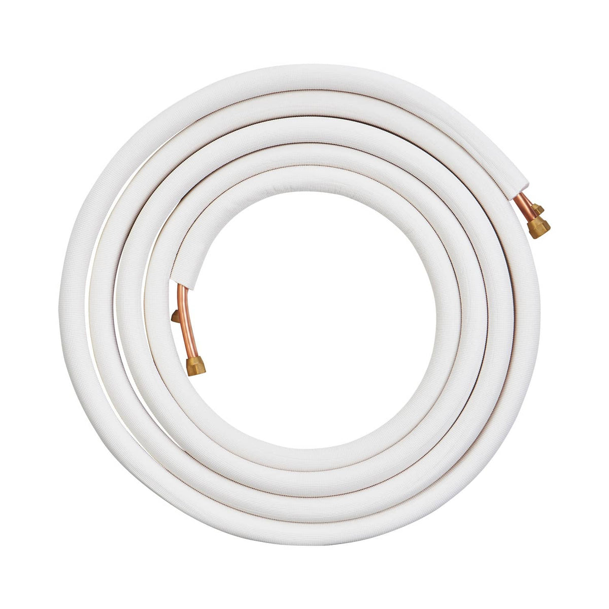 Mini split line set tubing coil, white insulation with copper end flare fittings
