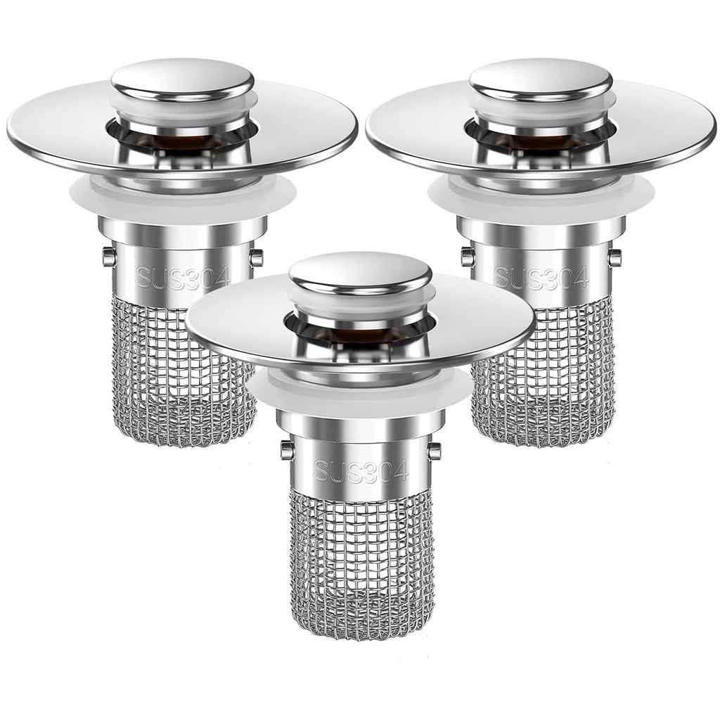Bathroom sink drain strainer pop-up stopper with stainless steel mesh basket, chrome finish