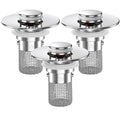 Bathroom sink drain strainer pop-up stopper with stainless steel mesh basket, chrome finish