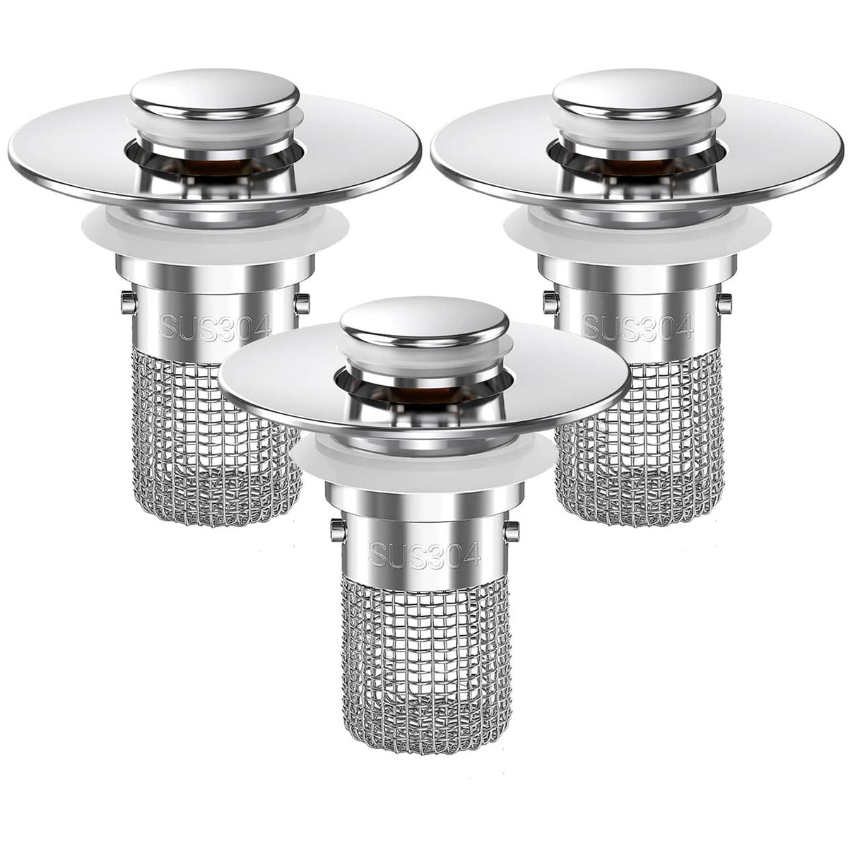 Bathroom sink drain strainer pop-up stopper with stainless steel mesh basket, chrome finish
