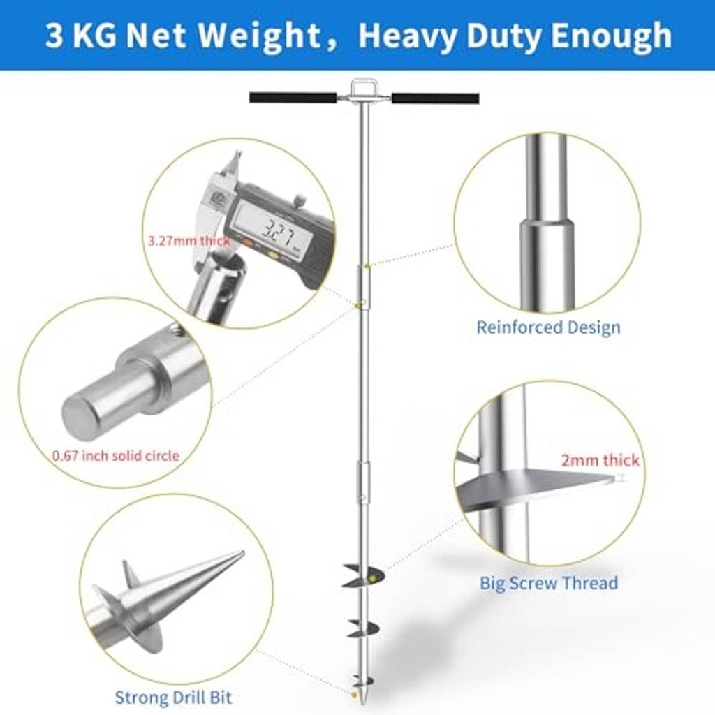 Reinforced stainless sand anchor with thick screw thread and spiral auger