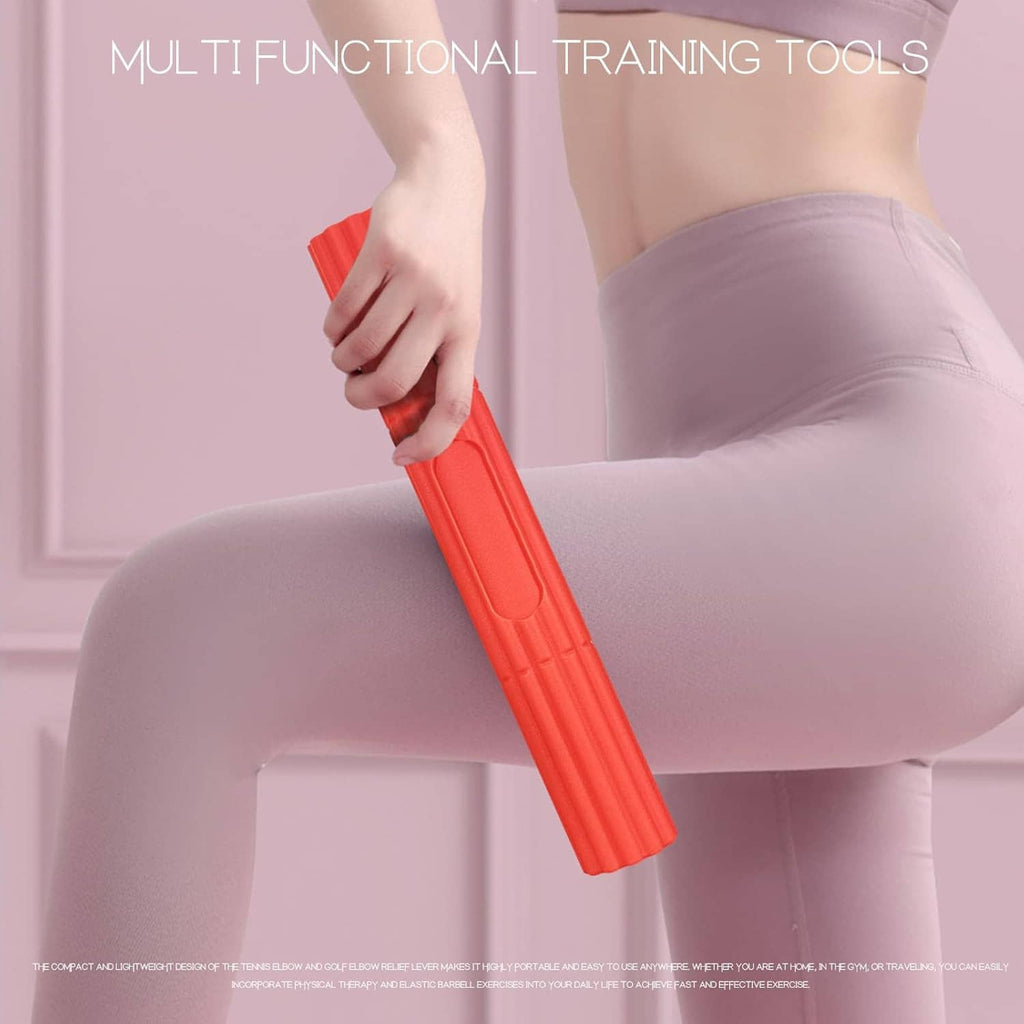 Red torsion bar held in hand, angled for full-body training