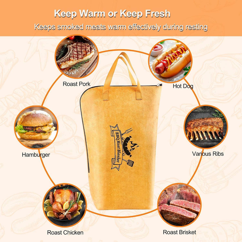 Tan BBQ meat resting blanket with handles for resting roasts and grilled meats
