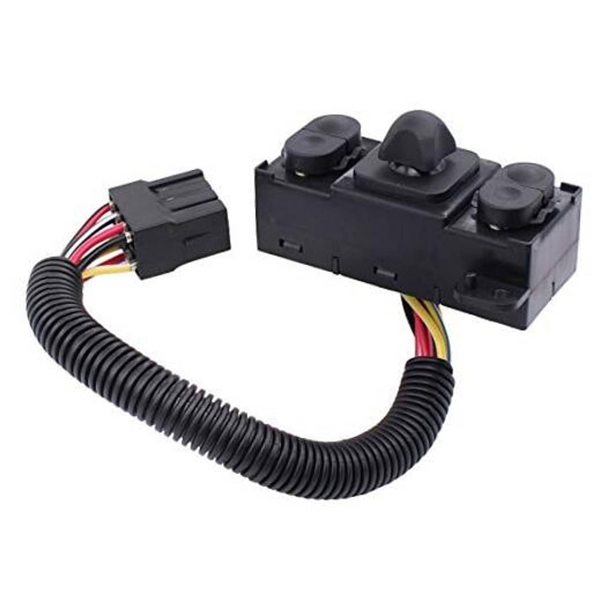 Black power seat switch module with wiring harness and mounting clips