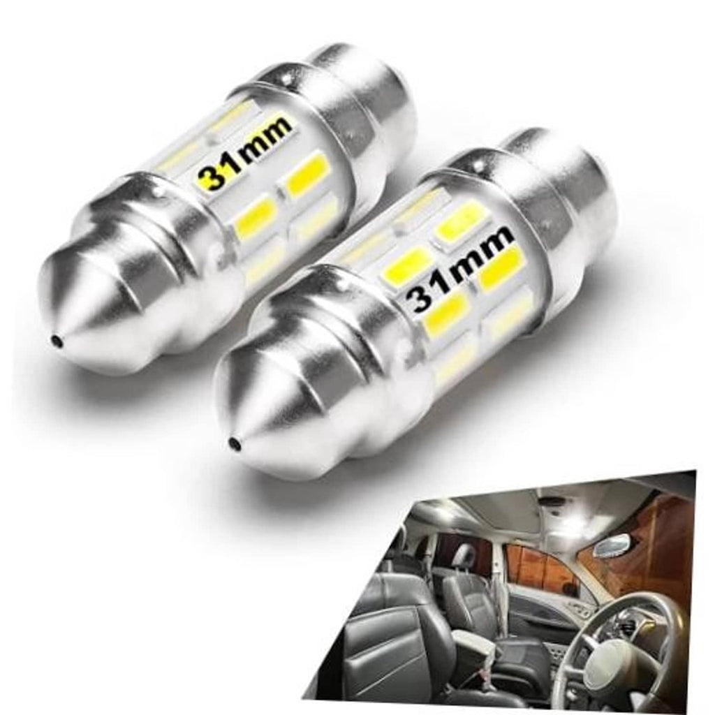 Pair of silver 31mm LED festoon bulbs with white SMD light bars