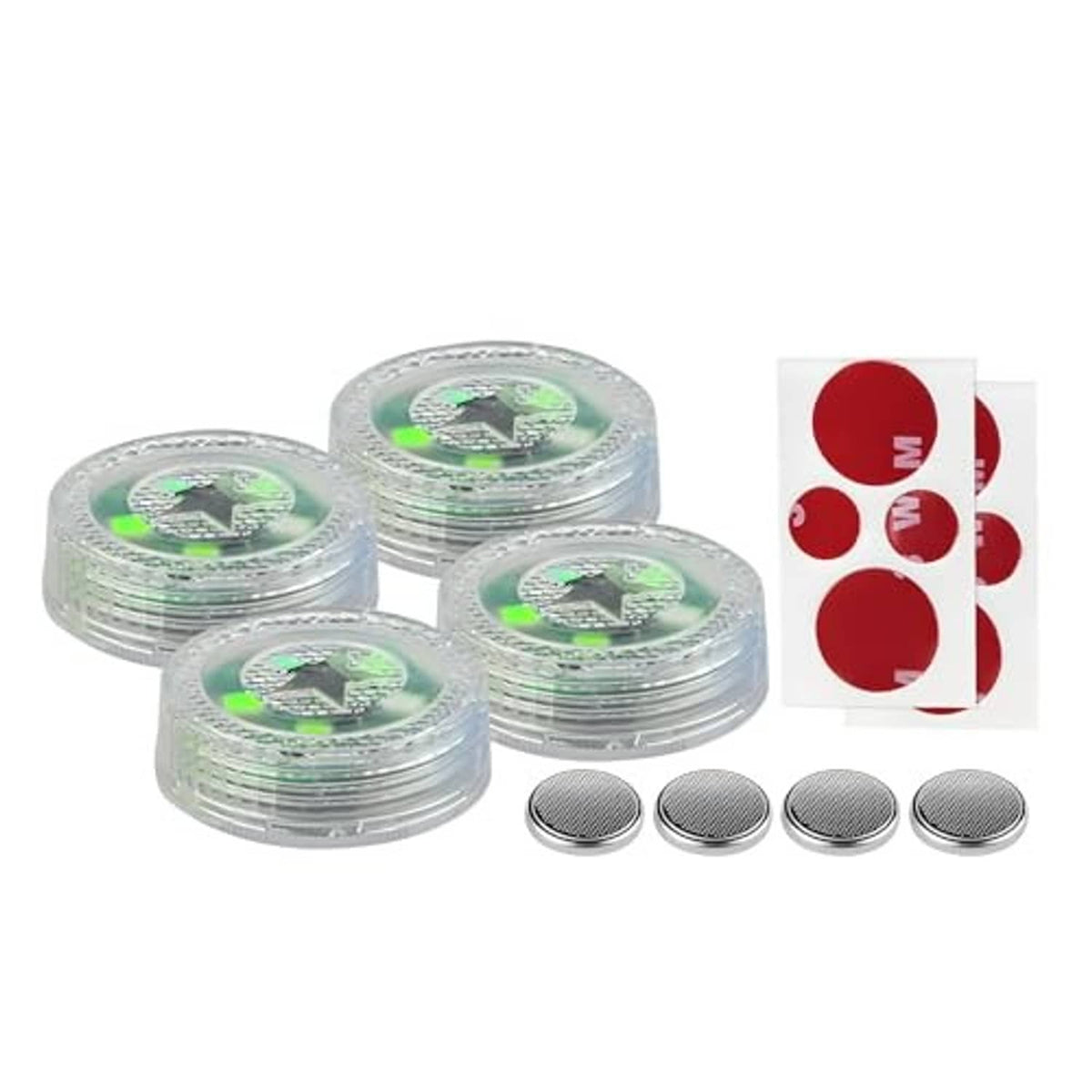 Set of 4 round clear housings green LED door warning lights with coin batteries and stickers