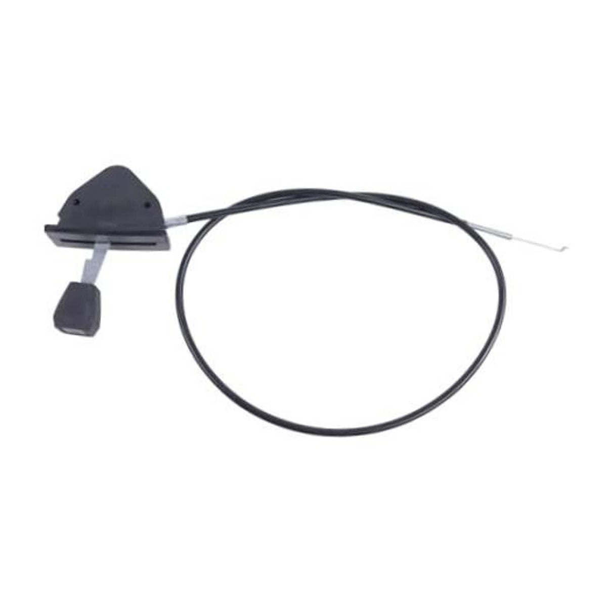 Throttle control lever with black cable and housing, for small engine mower.