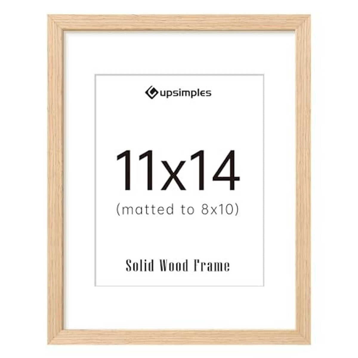 Natural wood picture frame with white mat, front view, 11x14 format