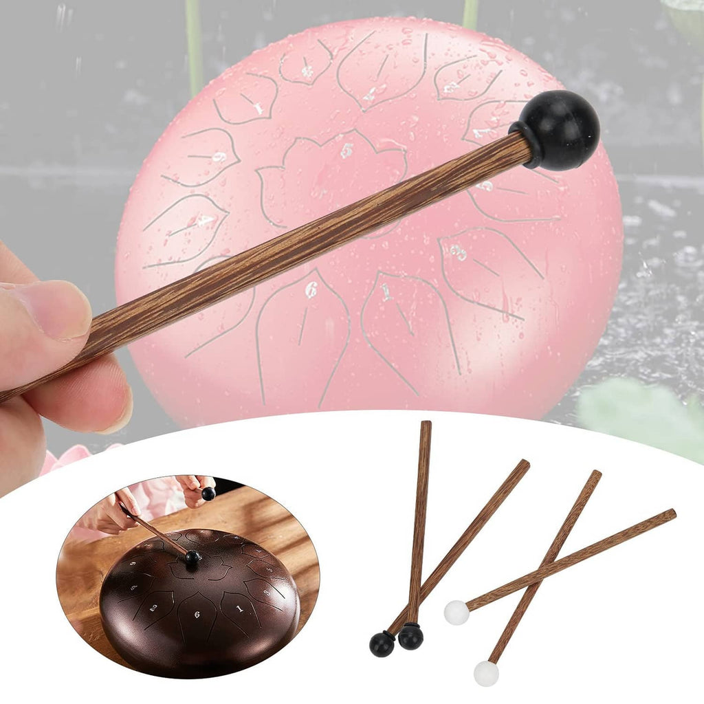 Tongue drum mallet set: wooden handle with black rubber head