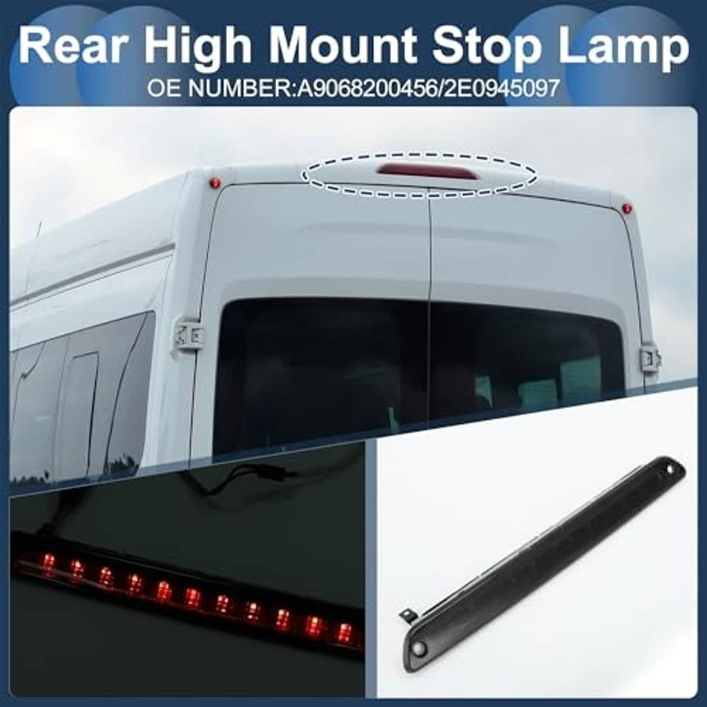 Rear high mount stop lamp with black housing and red LED strip, side corner mounts