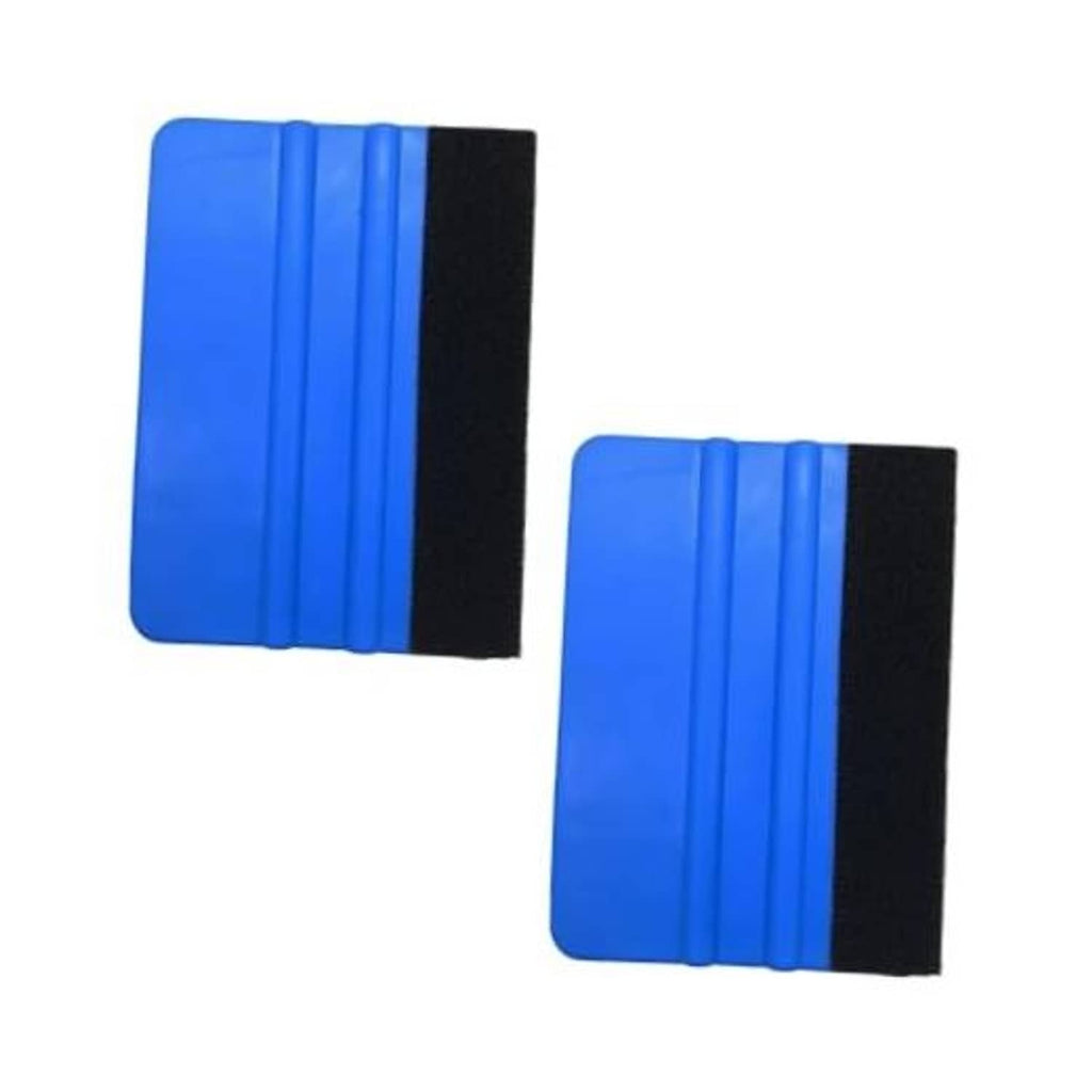 Two-piece mini felt edge squeegee set with blue plastic body and black felt pad