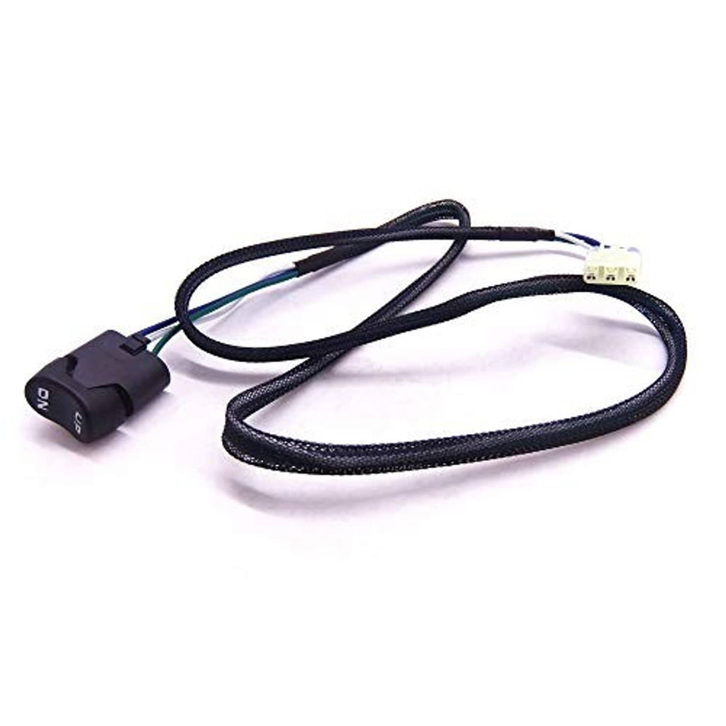 Black braided control harness cable with switch-style module and connector plug ends