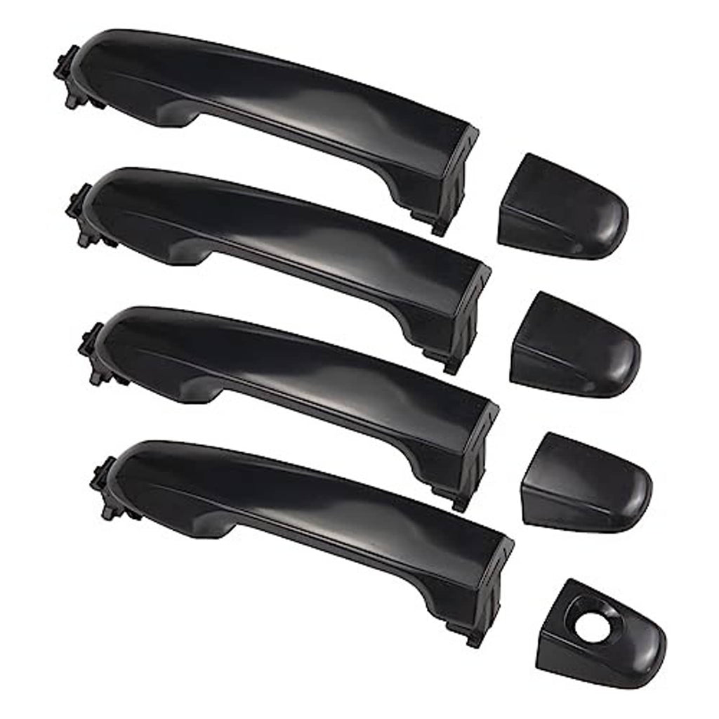 Black exterior door handle set showing four handles plus keyhole trim and caps