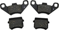 Front brake pads set, dark friction material with metal specks and mounting tabs