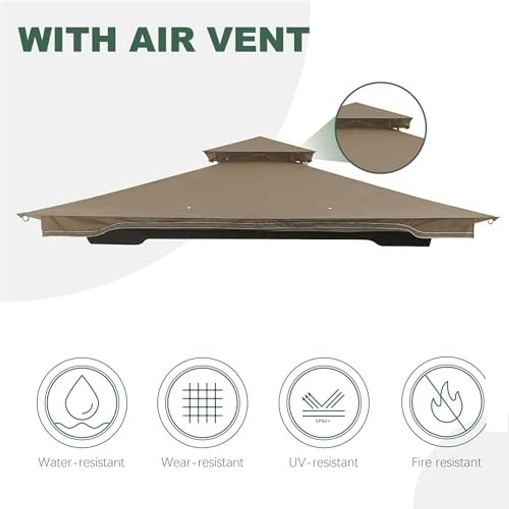 Khaki canopy top with air vent panel and stitched roof edges