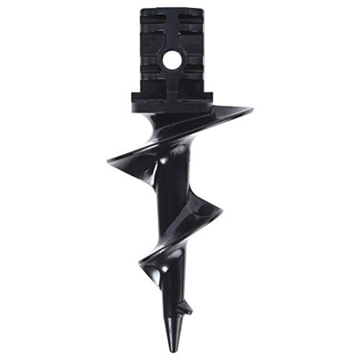 Black dock auger sand anchor with pointed helical spiral and rectangular mounting bracket