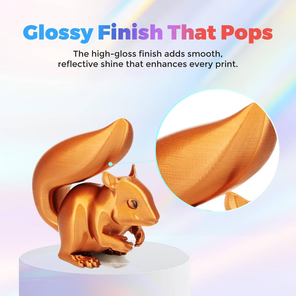Copper silk PLA filament animal figurine with glossy reflective surface