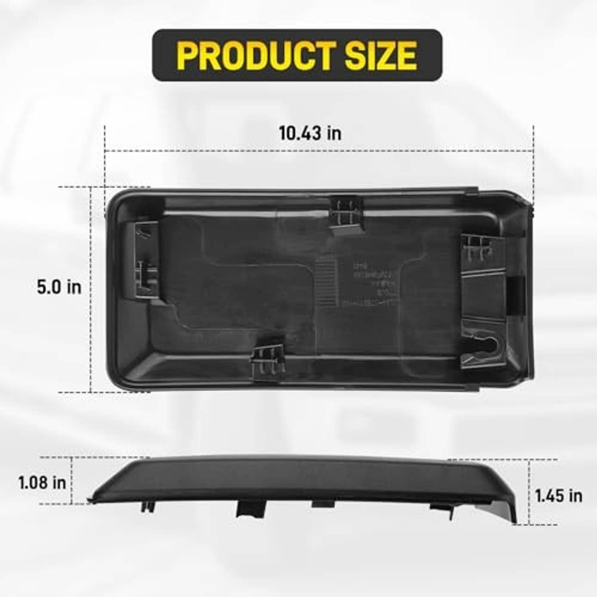 Front bumper guard pad size view, black rectangular base with mounting tabs