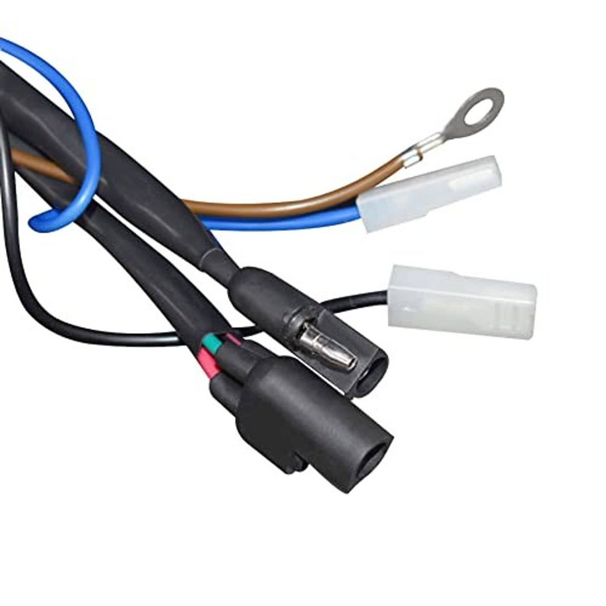 CDI ignition wiring harness with inline connectors and ring terminal lead