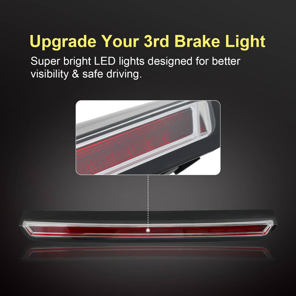 LED third brake light module with red light bar in clear lens housing