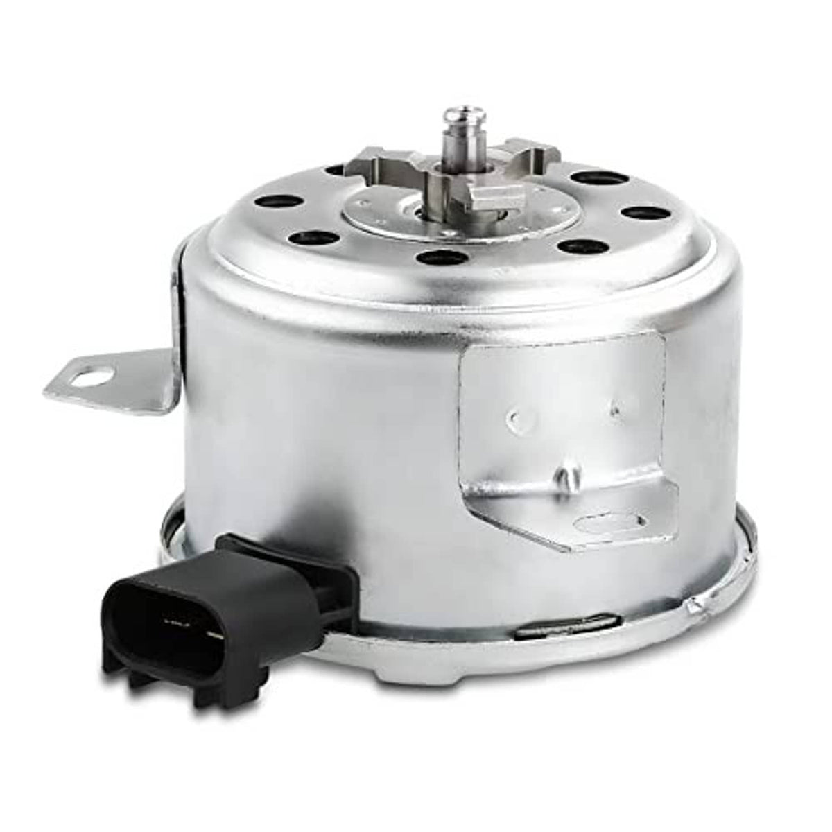 Radiator fan cooling motor, silver housing with top mounting shaft and black plug
