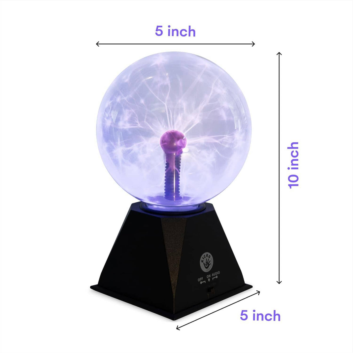 10-inch plasma ball on black stand with clear globe and purple core