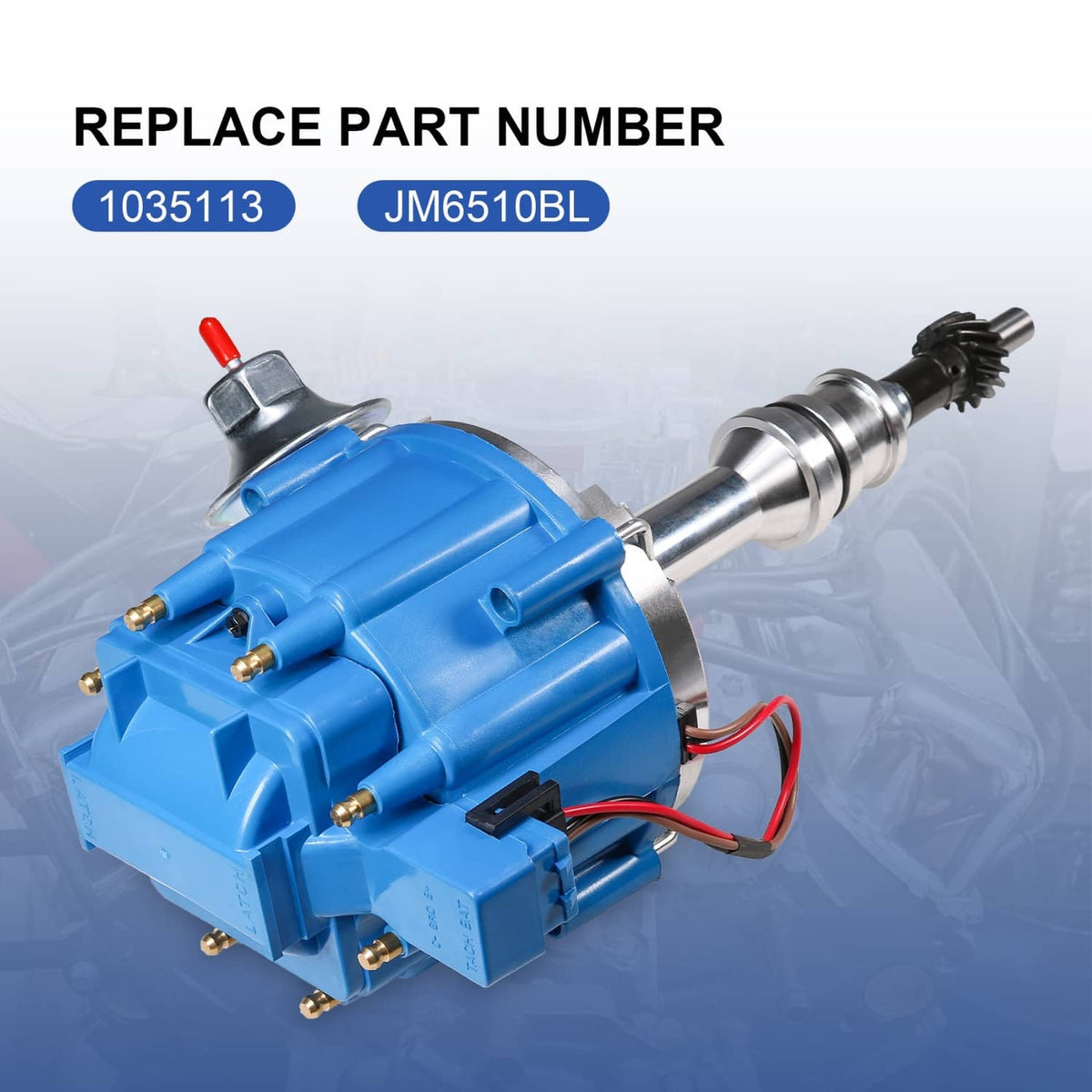 Blue HEI ignition distributor module with metal shaft and red wire connector
