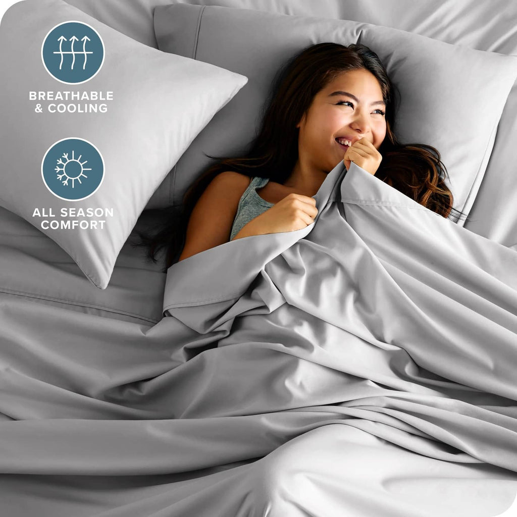 Light grey queen microfiber bed linen set with pillowcases and sheet
