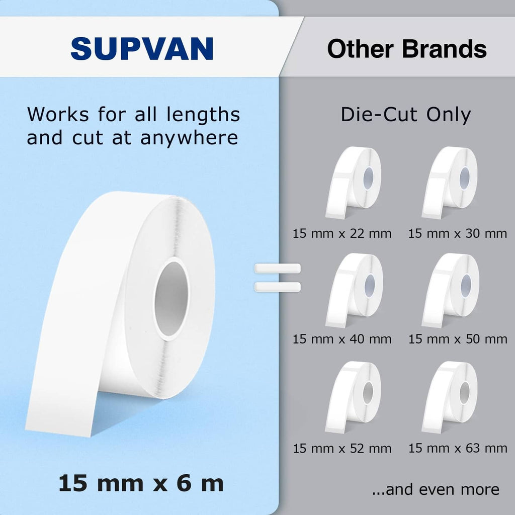 White label tape roll, 15 mm x 6 m, for label maker printing