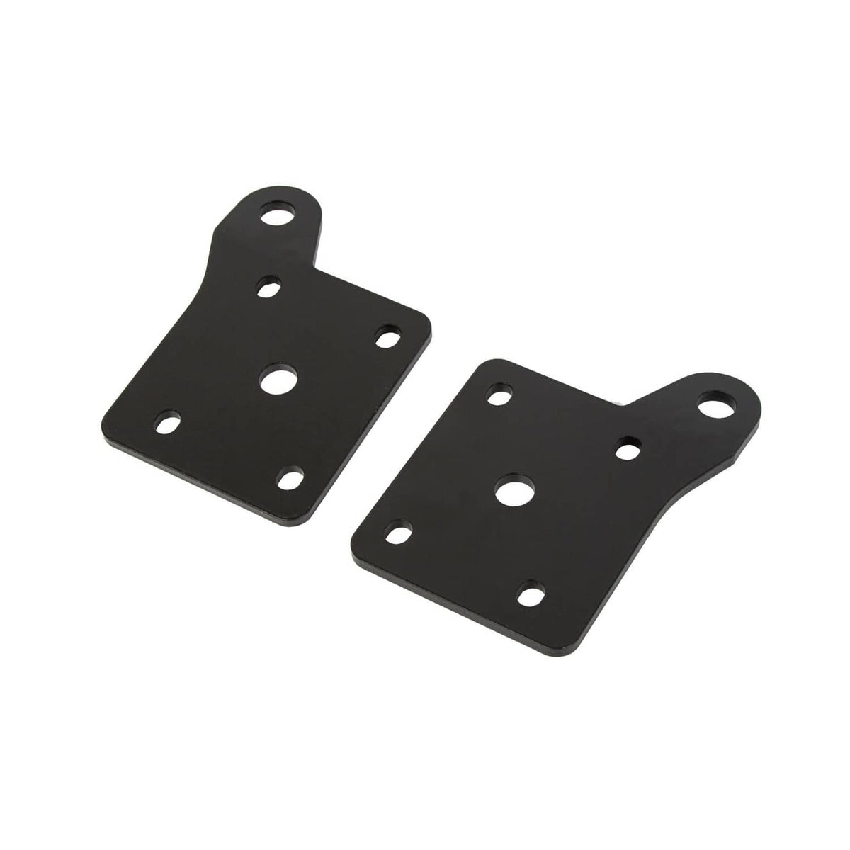 Pair of black metal lift mounting plates with multiple bolt holes