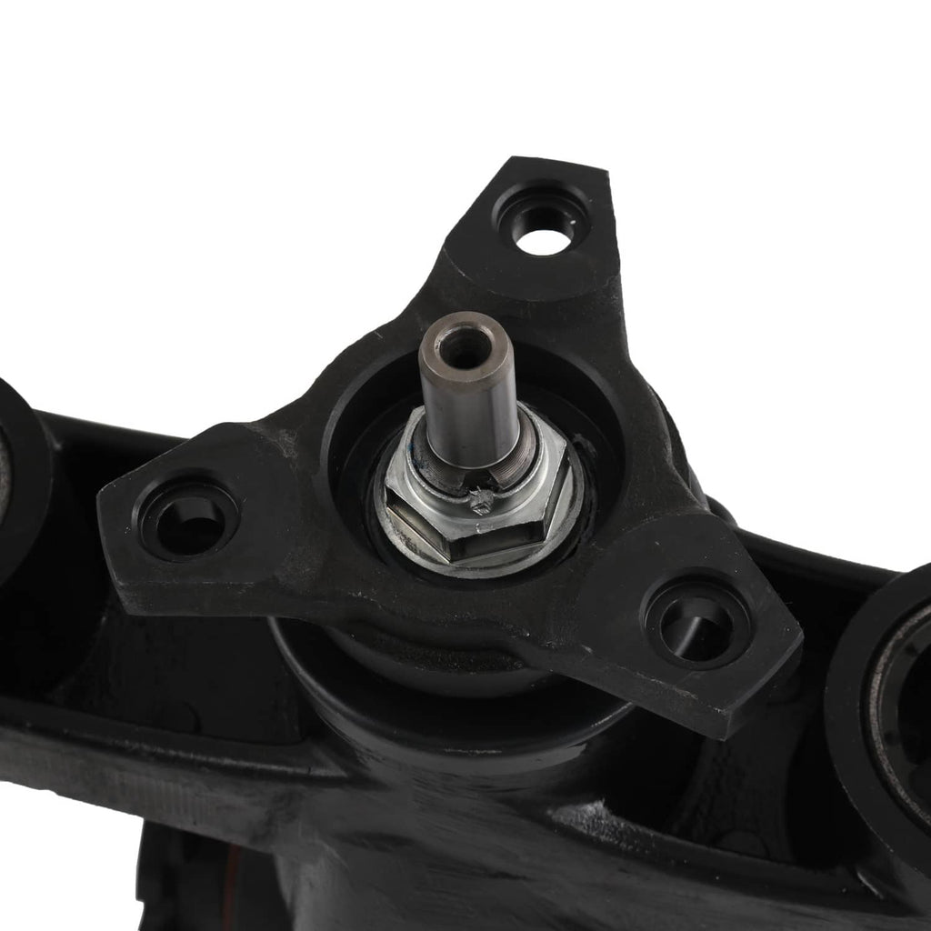 Rear differential carrier assembly close-up of mounting holes and metal shaft bushing
