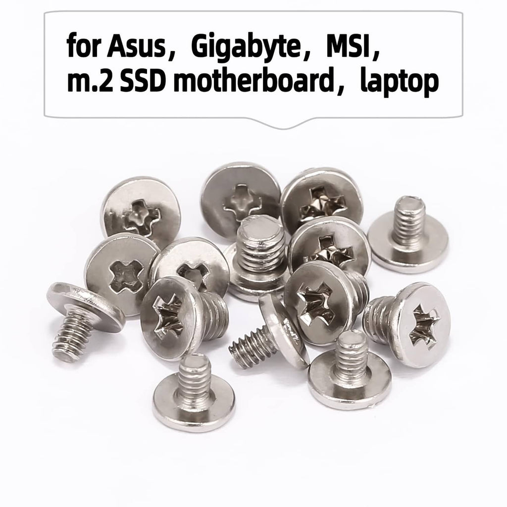 Metal M.2 mounting screws, silver tone with cross heads