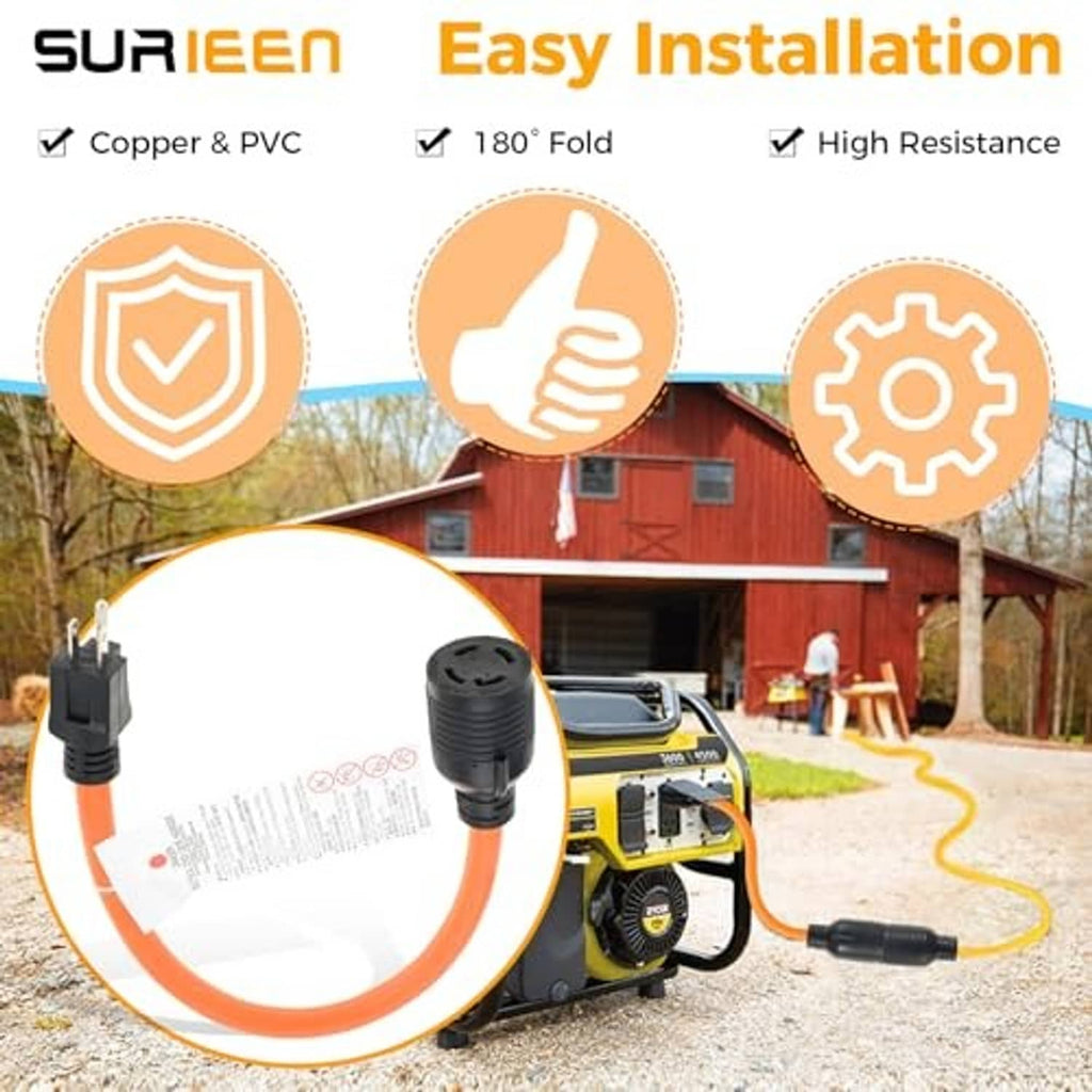 Orange adapter cord with black plugs for generator welder use