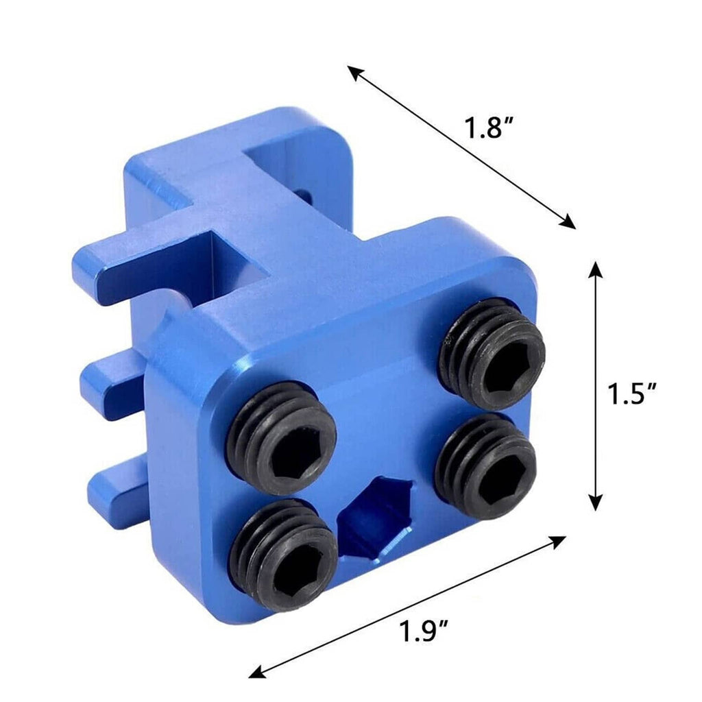 Blue master link chain press tool with four black dies and compact bracket body