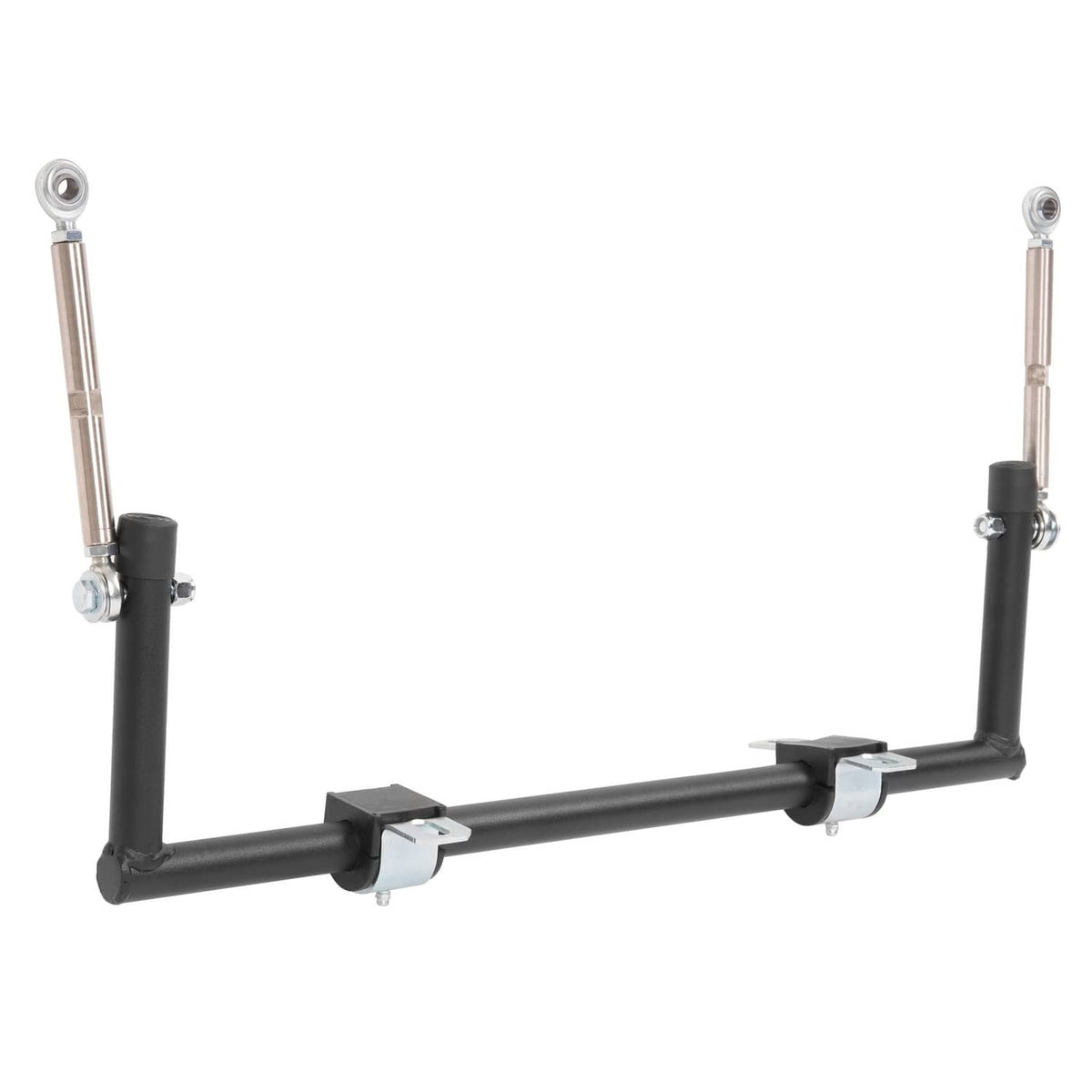 Black anti-roll sway bar with two upright end links and crossbar mounting brackets