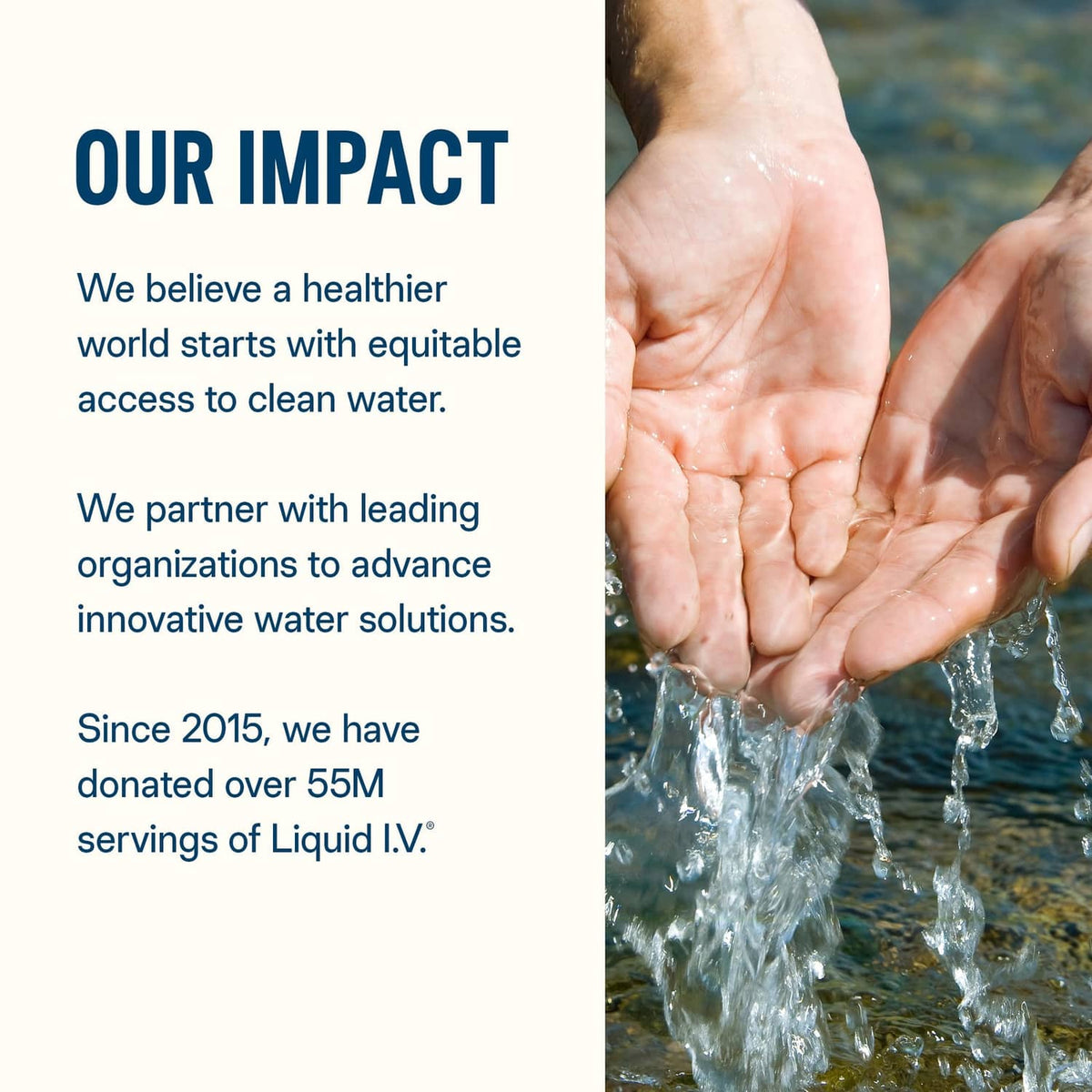 Hands rinsing with water beside Liquid I.V. hydration impact message