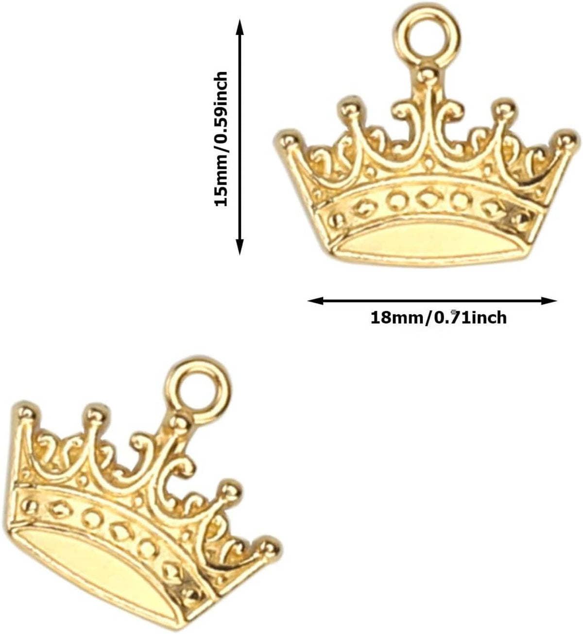 Gold crown pendant charm with top loop, ornate filigree tiara design