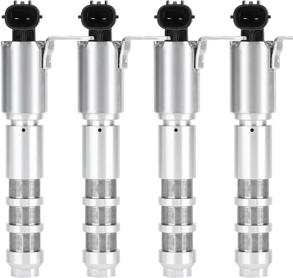 4-piece variable valve timing solenoids with black 2-pin electrical connectors, silver body