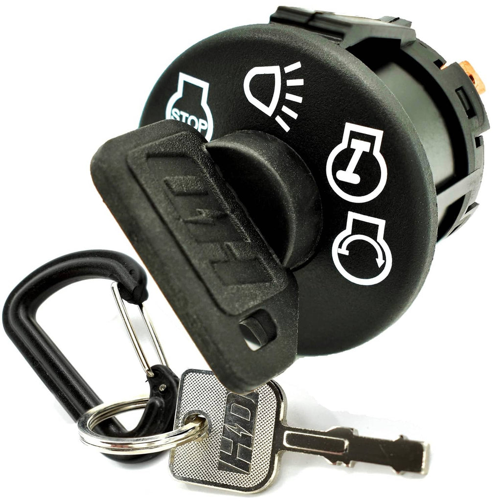 Black 4-position ignition key switch with key ring and metal key blade