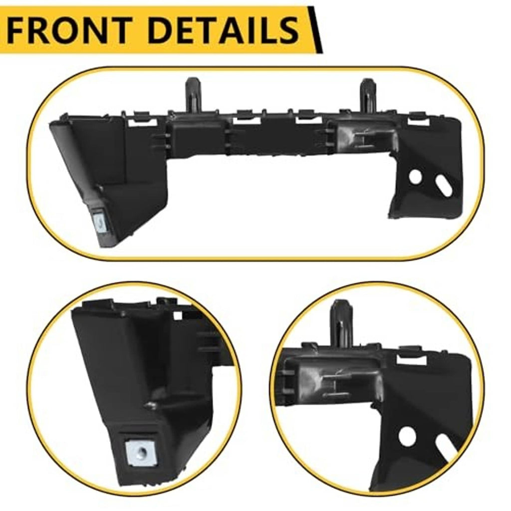Front detail of black bumper cover support retainer bracket pair, mounting points shown
