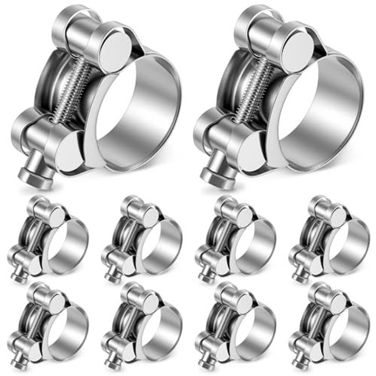 Stainless steel T-bolt hose clamps kit with adjustable slotted head screws, multiple pack